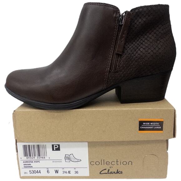 Clarks Adreena Hope Heeled Ankle Boot Brown Women's 6 Wide Width - Picture 1 of 8